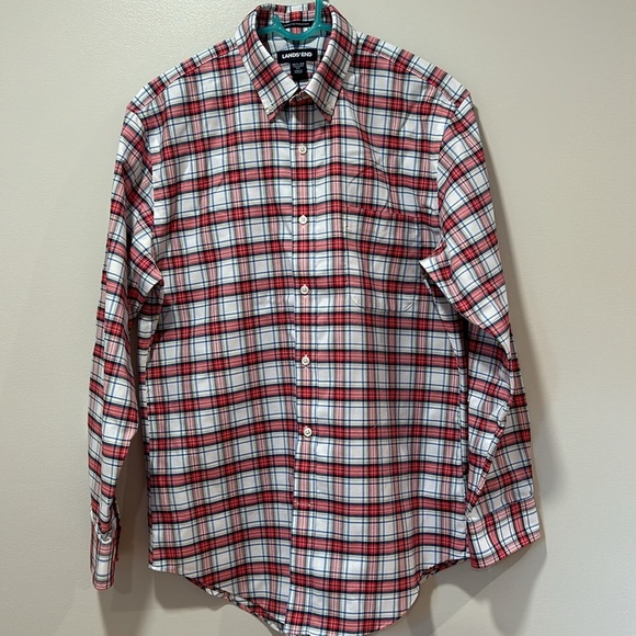 Lands' End Other - Lands' End Tailored Fit No Iron Plaid Button Down 15 1/2 33  Twill Supima Cotton